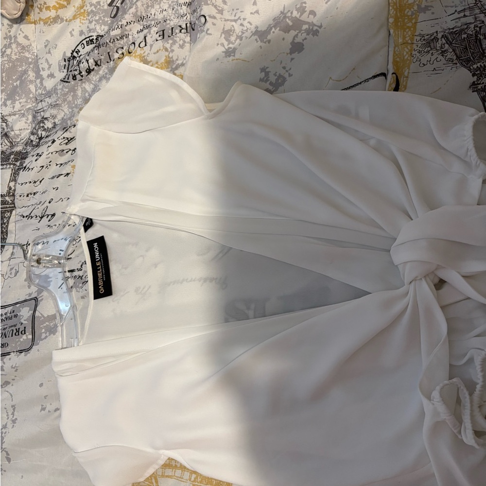 New York & Company Cream Tie-Front Blouse